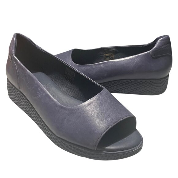 SAYDO Navy Blue Leather Peep Toe Wedge Heel Women's Comfort Shoes Size - Picture 2 of 9